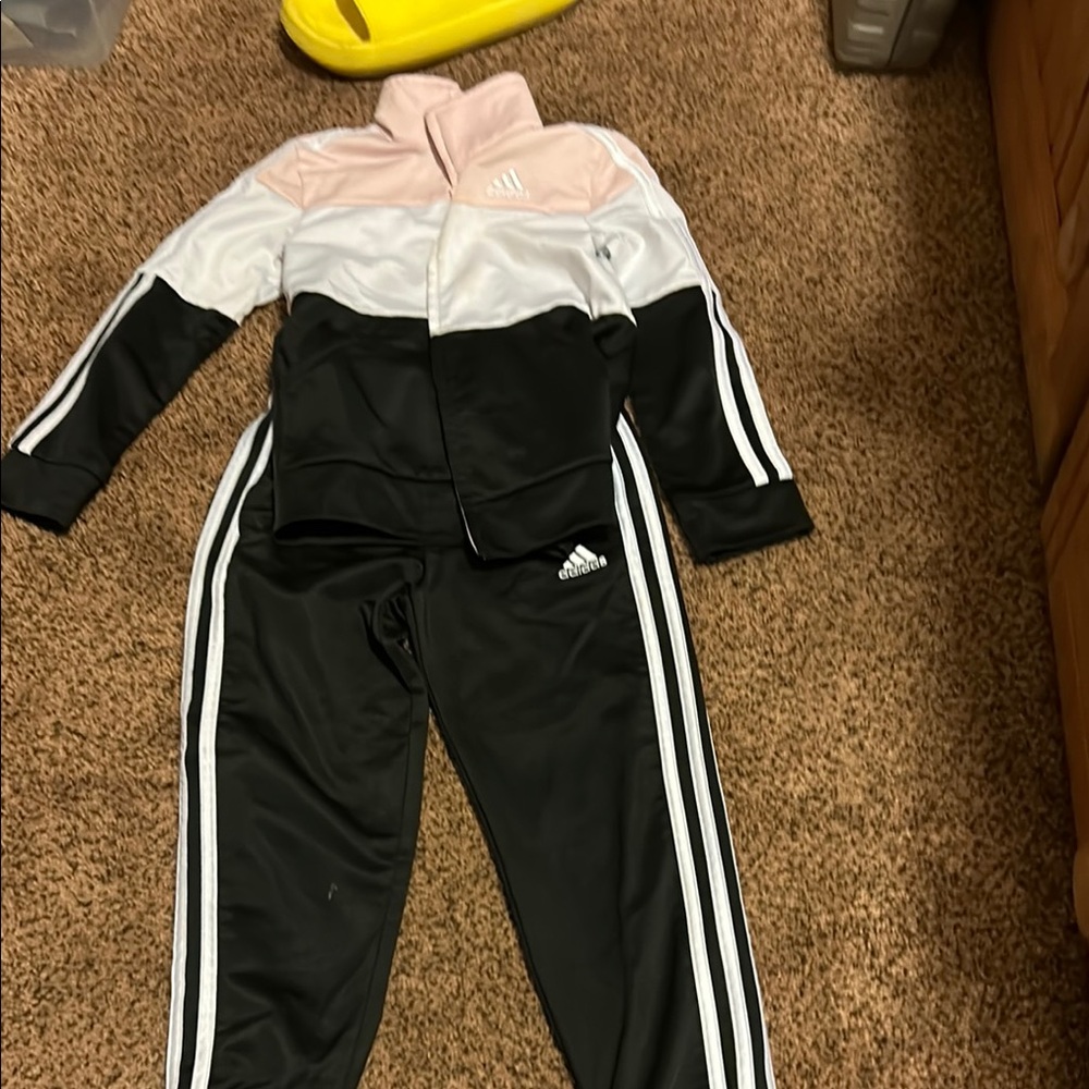 Adidas Black and Pink Tracksuit